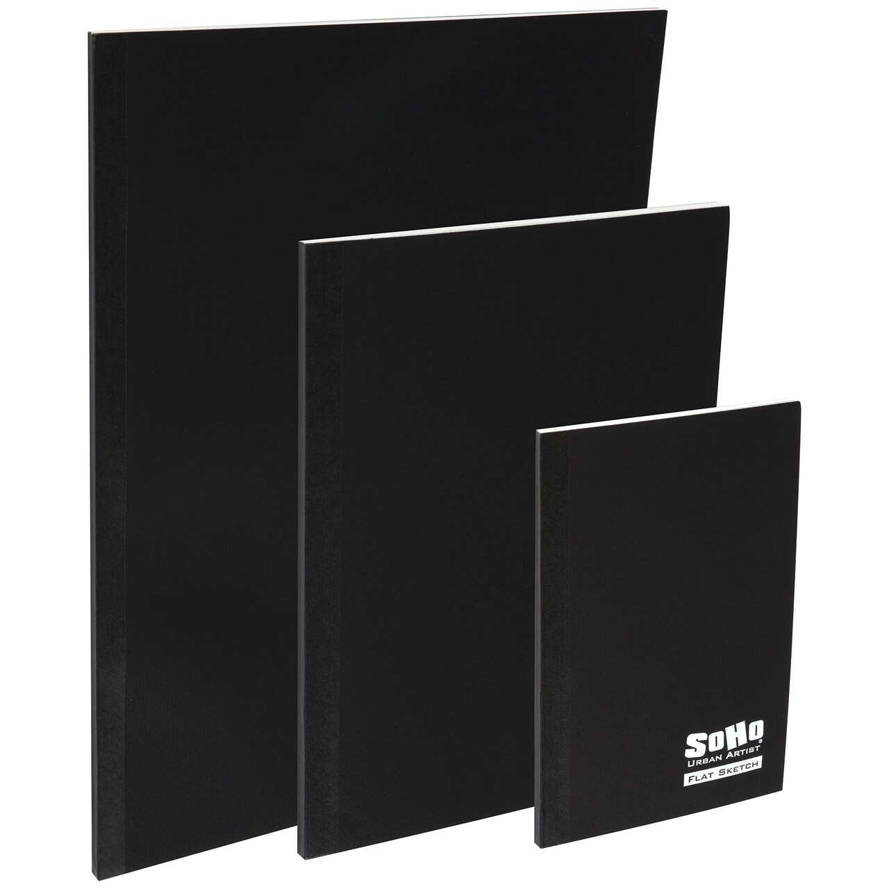 SoHo Urban Artist Tape Bound Lay Flat Sketch Book, Black Cover, 3 Assorted Sizes, 30 Sheets Each, 90 Sheets Total, Smooth Mixed Media Sketchbook, 71lb. (106 gsm) Paper Travel Art Journal, Soft Cover
